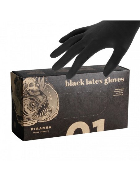 Guantes de Látex Negro Sin polvo Pirahna 100und