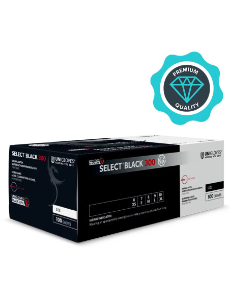 Luvas de látex extra longas Select preto 300 Unigloves 100 unid